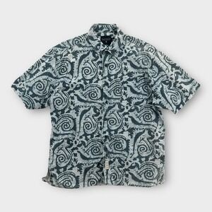 Vintage Nautica Hawaiian Shirt Mens Large Tribal Print Blue Short Sleeve Cotton